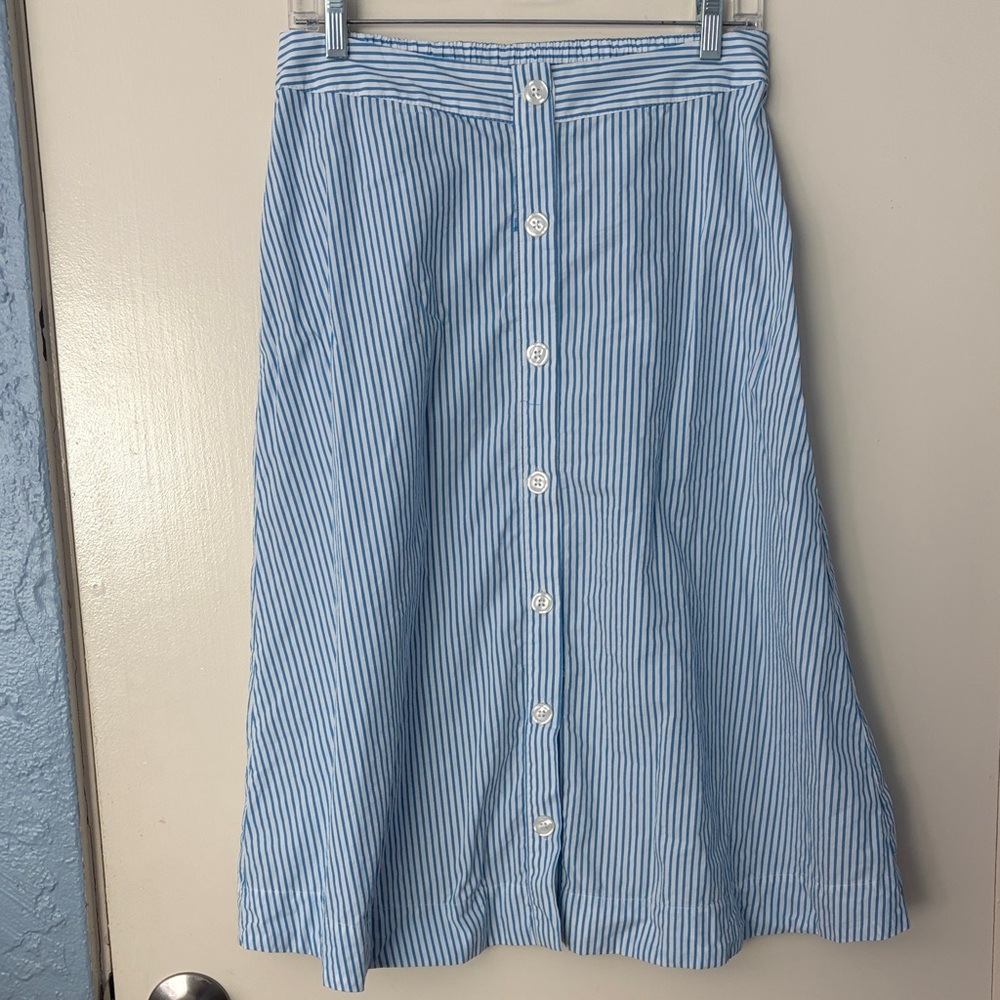 A New Day Blue Striped Women's Midi Button Down Skirt, Resortwear, Feminine,‎ M